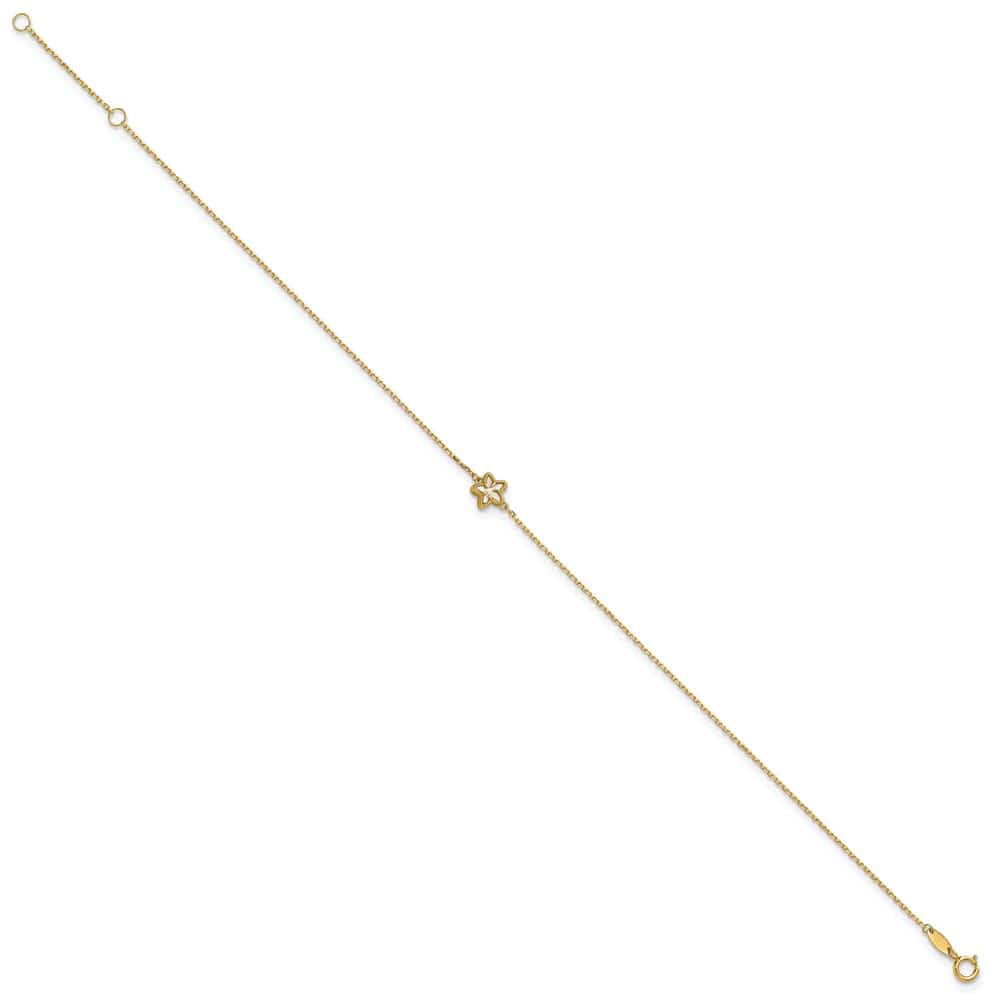 14K Yellow Gold Polished Mother of Pearl Flower Anklet