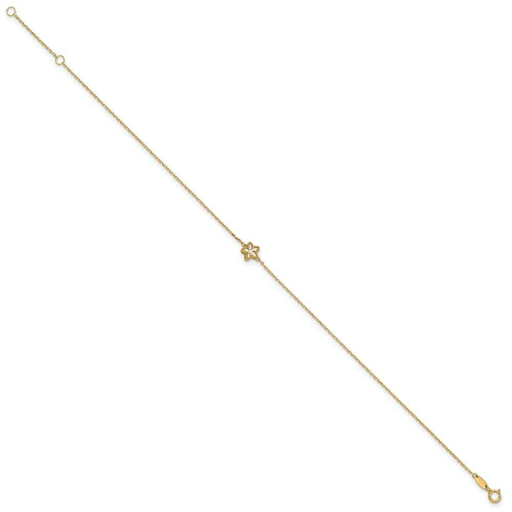 14K Yellow Gold Polished Mother of Pearl Flower Anklet