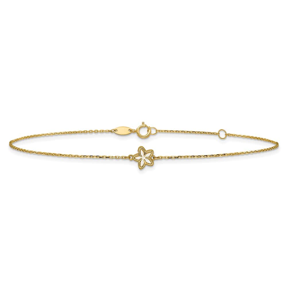 14K Yellow Gold Polished Mother of Pearl Flower Anklet