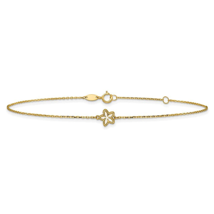 14K Yellow Gold Polished Mother of Pearl Flower Anklet
