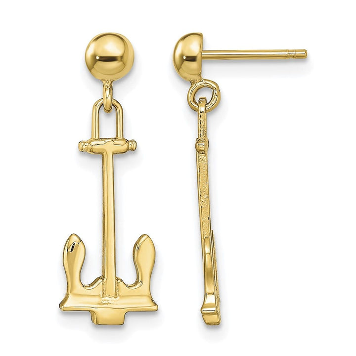 14K Yellow Gold Polished Navy T-bar Anchor Dangle Post Earrings, view 1 of 4