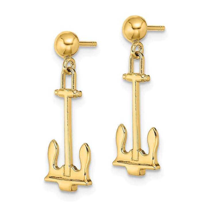 14K Yellow Gold Polished Navy T-bar Anchor Dangle Post Earrings, view 2 of 4