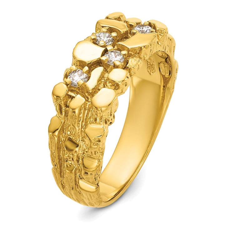 14k Yellow Gold Polished Nugget Texture I1 Quality Diamond Men's Ring