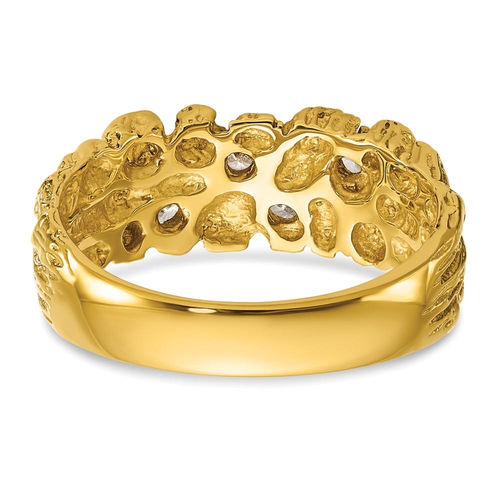 14k Yellow Gold Polished Nugget Texture I1 Quality Diamond Men's Ring