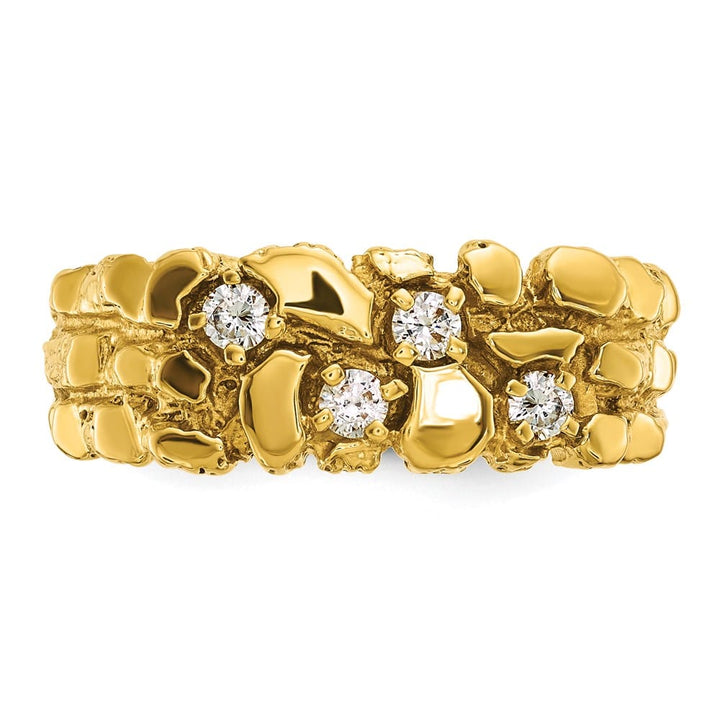 14k Yellow Gold Polished Nugget Texture I1 Quality Diamond Men's Ring