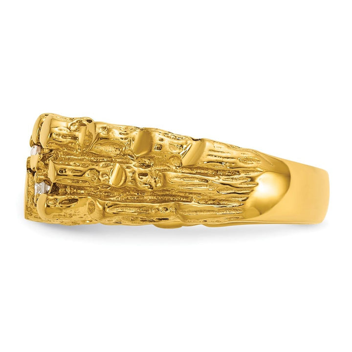 14k Yellow Gold Polished Nugget Texture I1 Quality Diamond Men's Ring