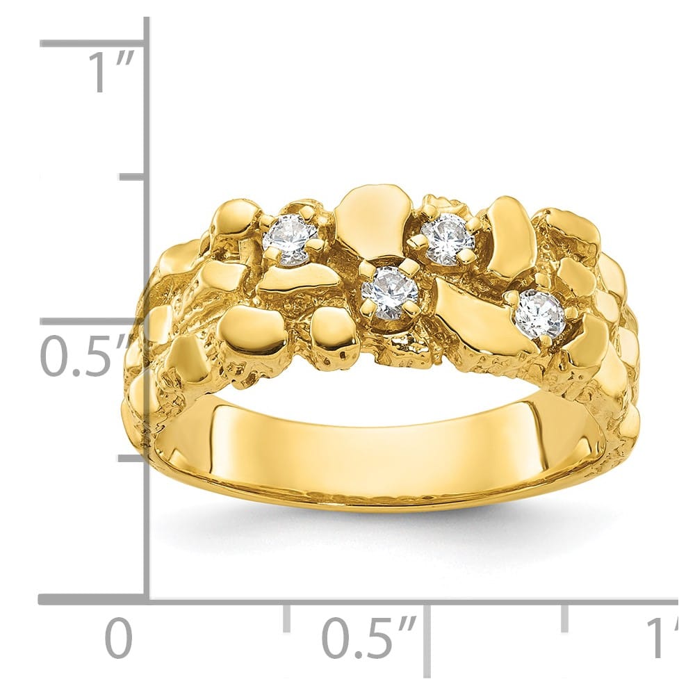 14k Yellow Gold Polished Nugget Texture I1 Quality Diamond Men's Ring