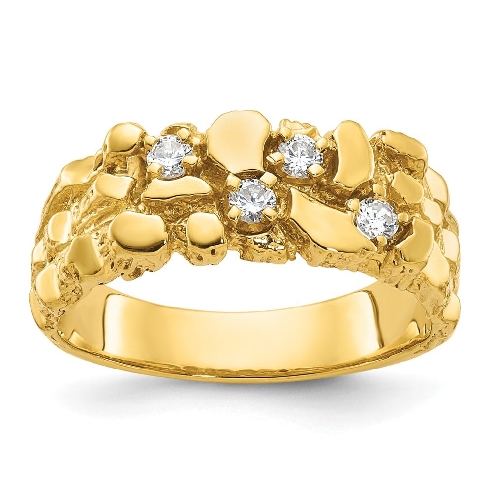 14k Yellow Gold Polished Nugget Texture I1 Quality Diamond Men's Ring