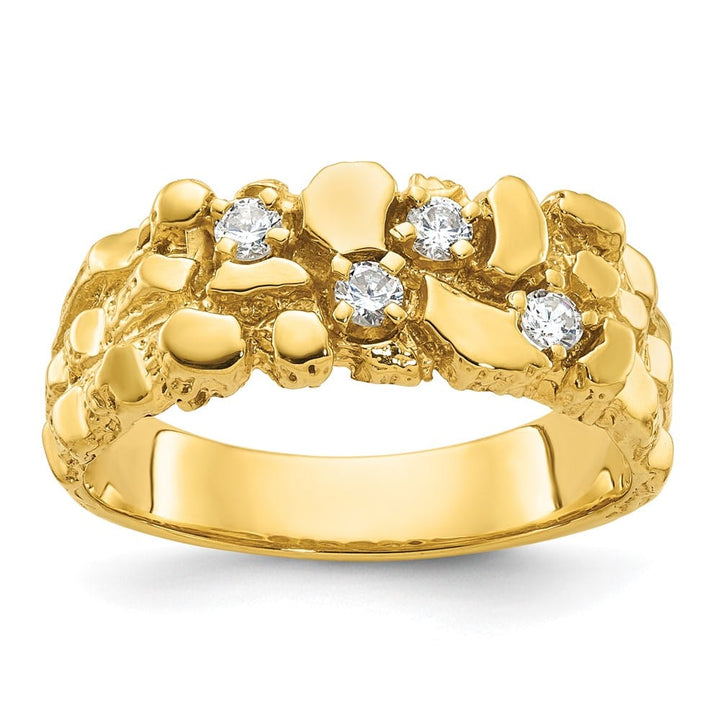 14k Yellow Gold Polished Nugget Texture I1 Quality Diamond Men's Ring