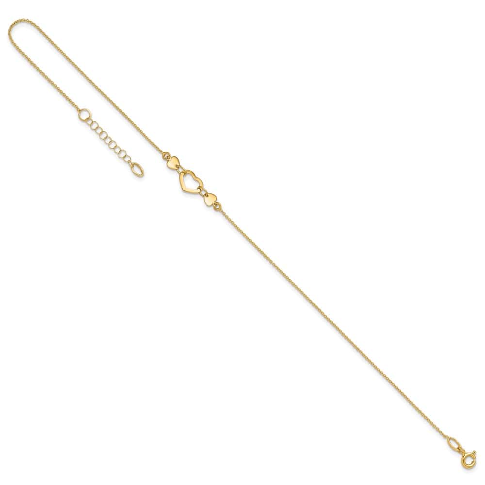14K Yellow Gold Polished Open Heart Anklet
