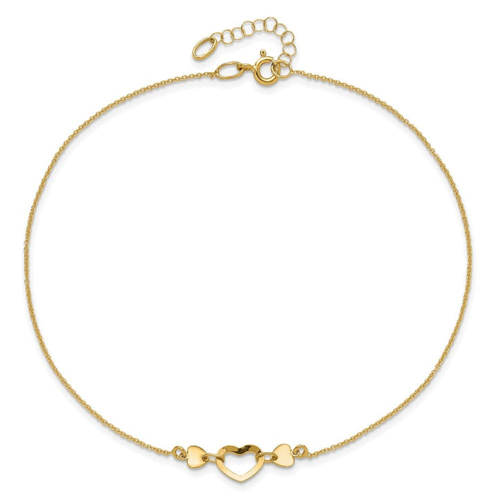 14K Yellow Gold Polished Open Heart Anklet