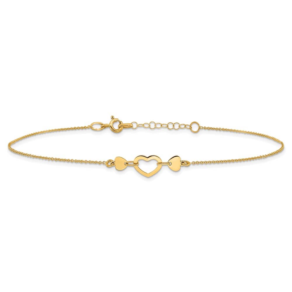 14K Yellow Gold Polished Open Heart Anklet