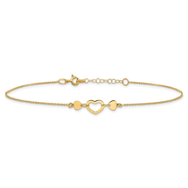 14K Yellow Gold Polished Open Heart Anklet