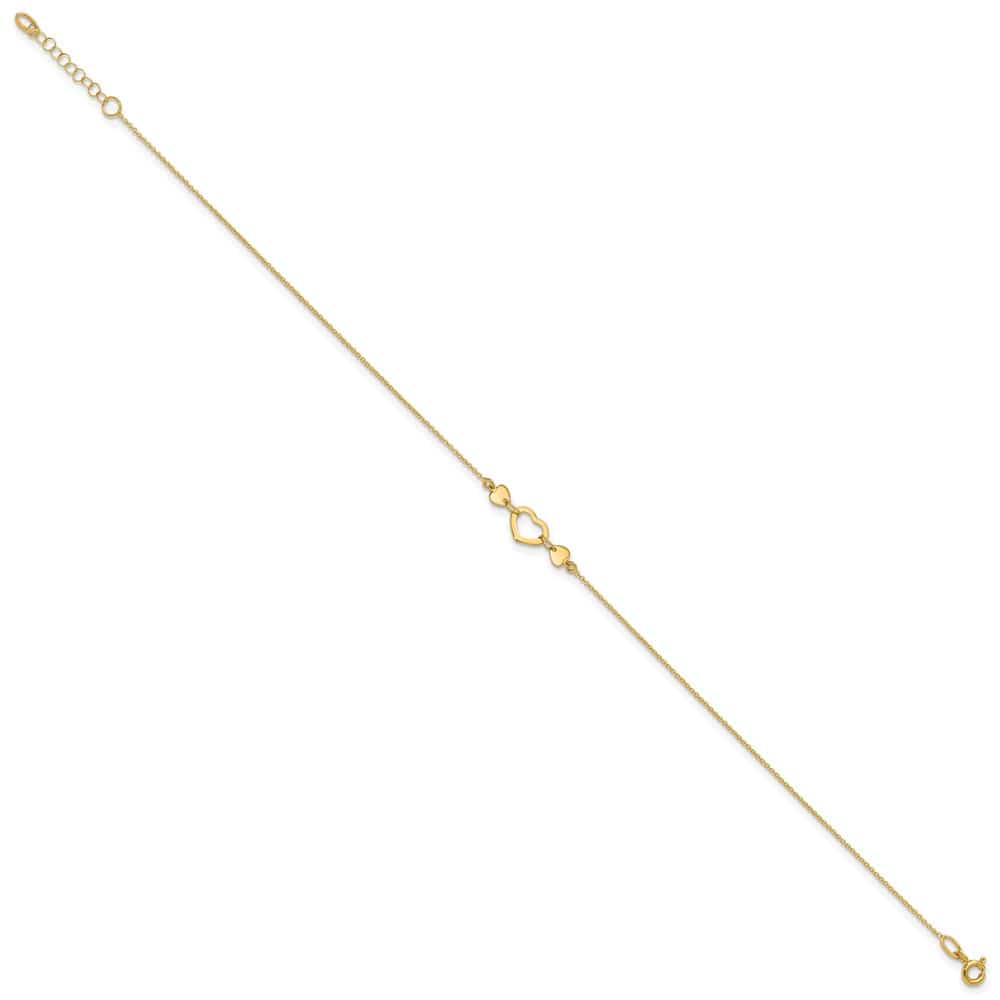 14K Yellow Gold Polished Open Heart Anklet