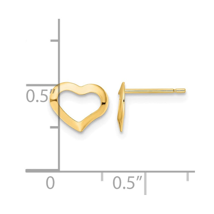 14K Yellow Gold Polished Open Heart Post Earrings, view 4 of 4