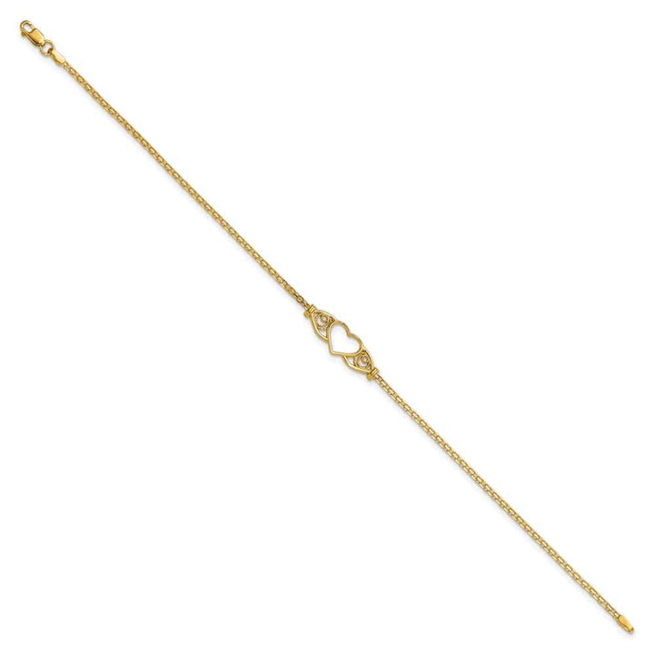 14K Yellow Gold Polished Open Heart with Filigree and Bismark Anklet