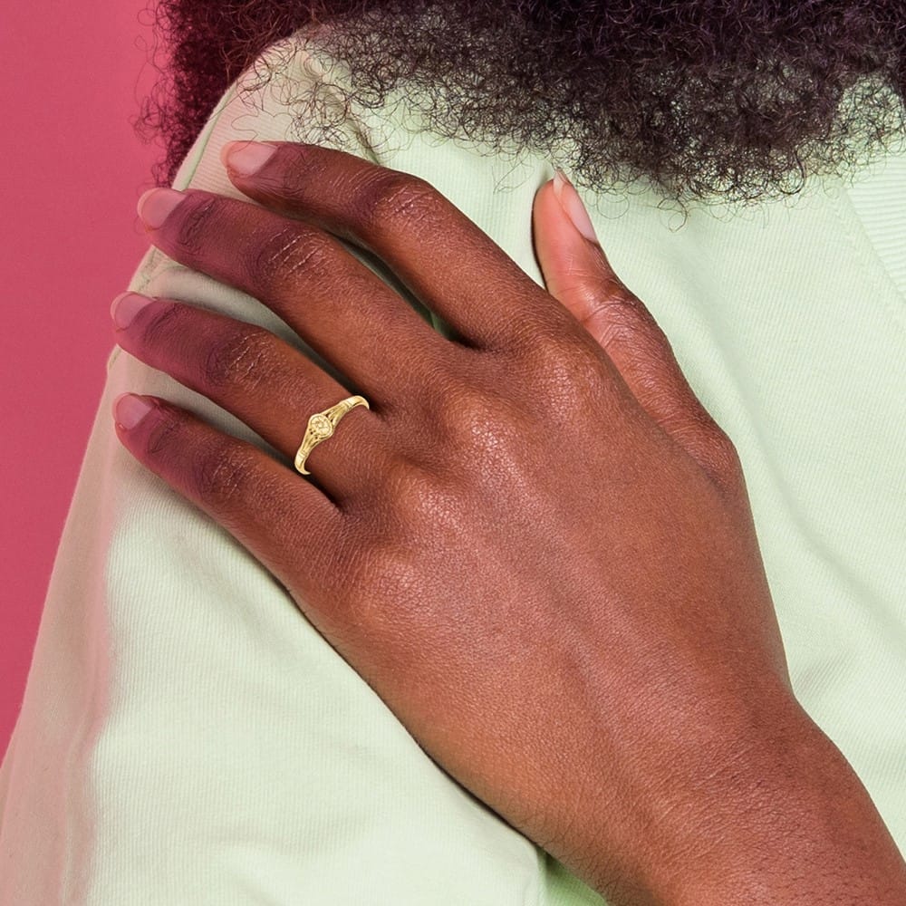 14k Yellow Gold Polished Oval Flower Ring