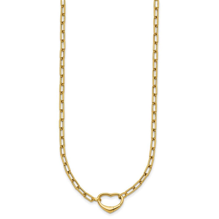 14K Yellow Gold Polished Oval Link with Heart Clasp 18 inch Necklace