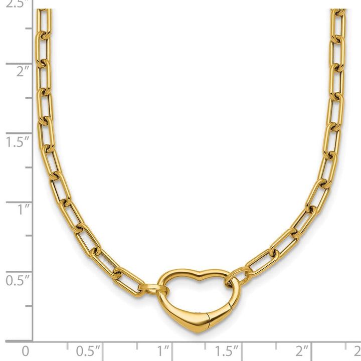 14K Yellow Gold Polished Oval Link with Heart Clasp 18 inch Necklace