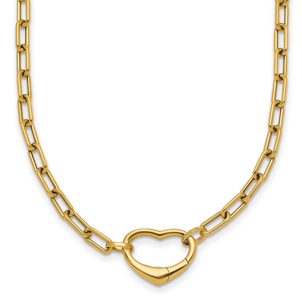 14K Yellow Gold Polished Oval Link with Heart Clasp 18 inch Necklace