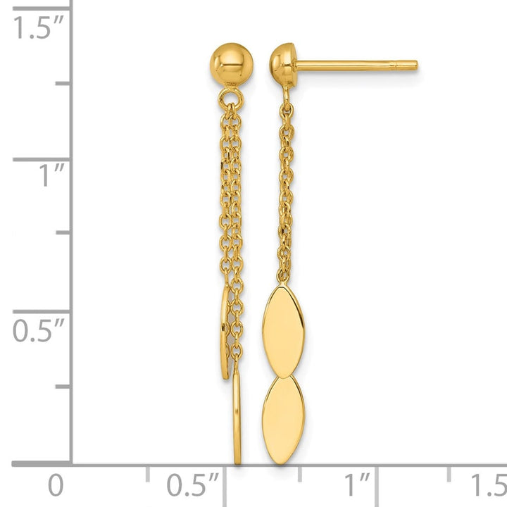 14K Yellow Gold Polished Ovals and Chain Dangle Post Earrings, view 3 of 3