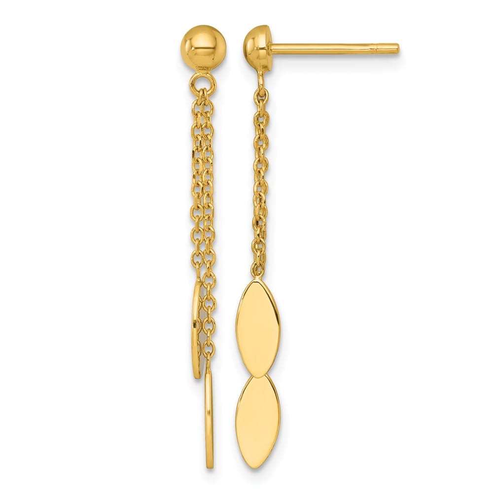 14K Yellow Gold Polished Ovals and Chain Dangle Post Earrings, view 1 of 3