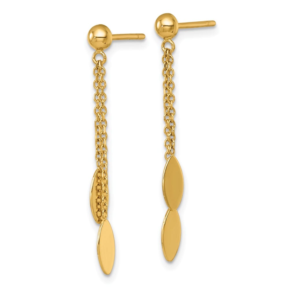 14K Yellow Gold Polished Ovals and Chain Dangle Post Earrings, view 2 of 3