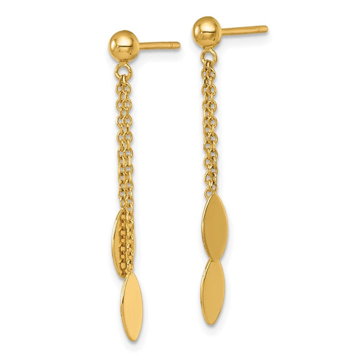14K Yellow Gold Polished Ovals and Chain Dangle Post Earrings, view 2 of 3