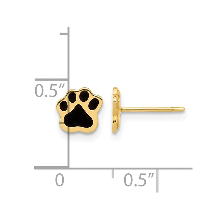 14K Yellow Gold Polished Paw with Black Enamel Post Earrings, view 4 of 4