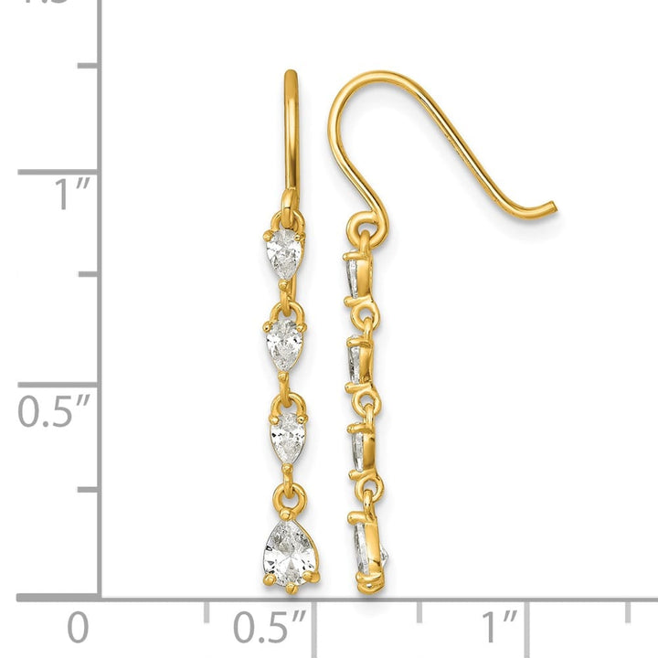 14K Yellow Gold Polished Pear-shape CZ Dangle French Hook Earrings, view 3 of 3