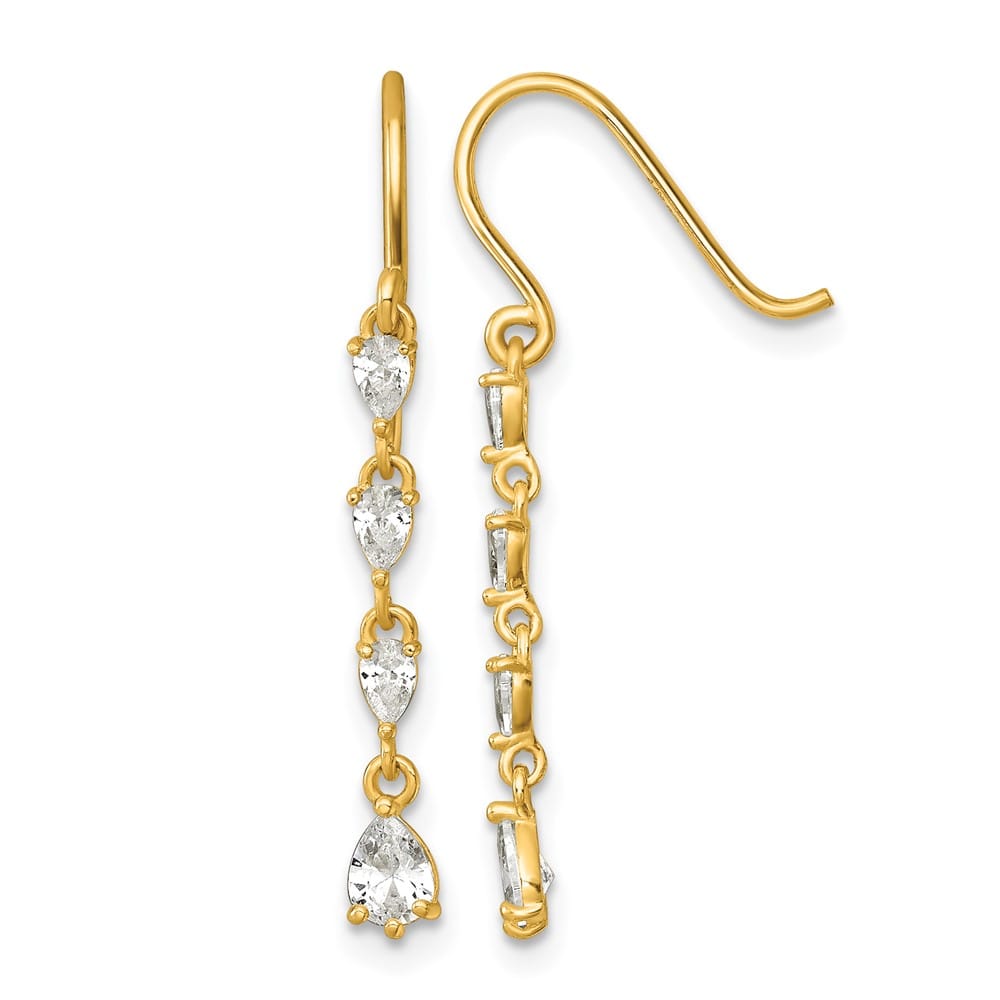 14K Yellow Gold Polished Pear-shape CZ Dangle French Hook Earrings, view 1 of 3