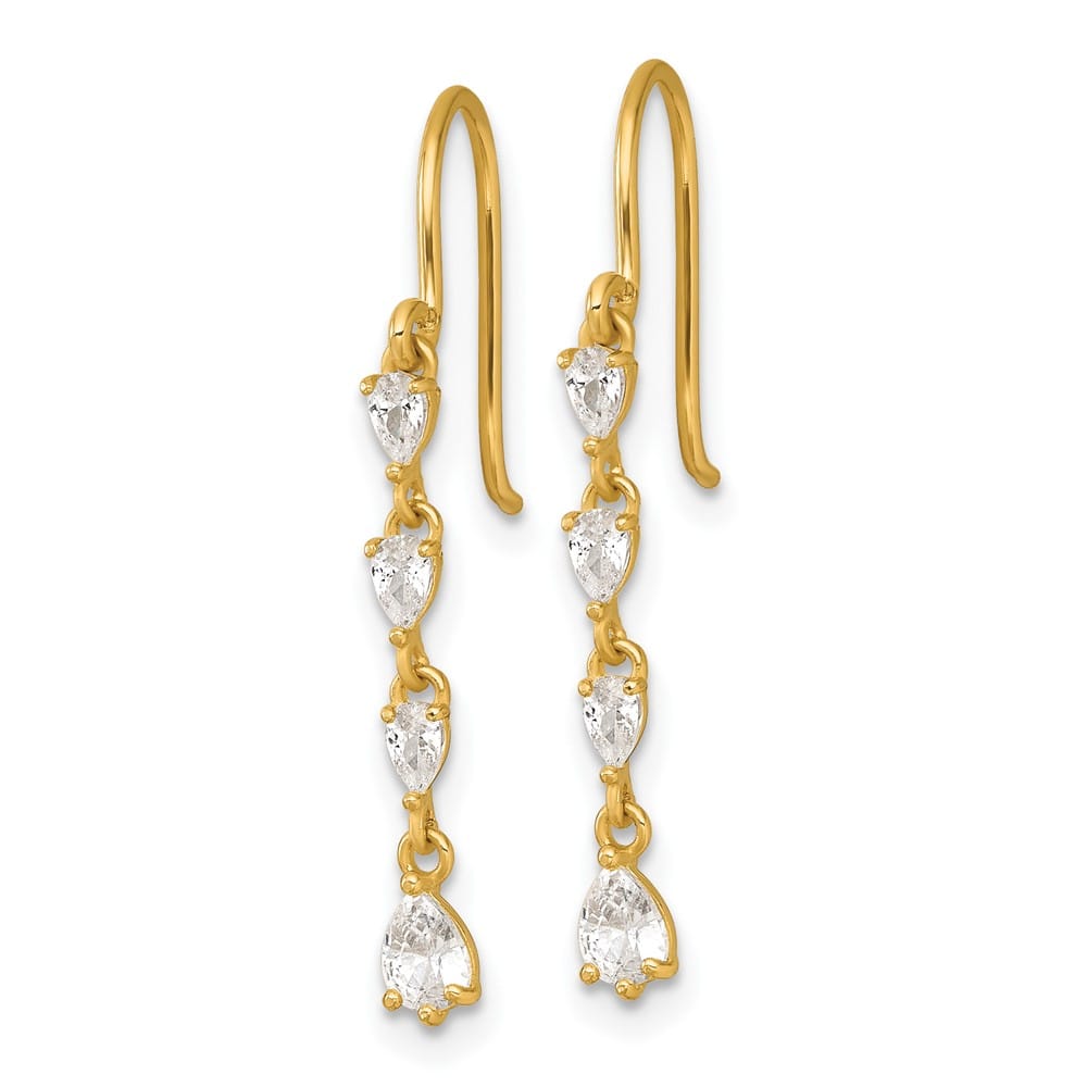 14K Yellow Gold Polished Pear-shape CZ Dangle French Hook Earrings, view 2 of 3
