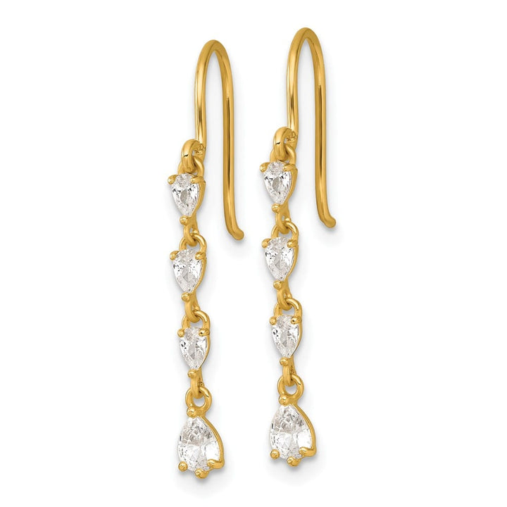 14K Yellow Gold Polished Pear-shape CZ Dangle French Hook Earrings, view 2 of 3