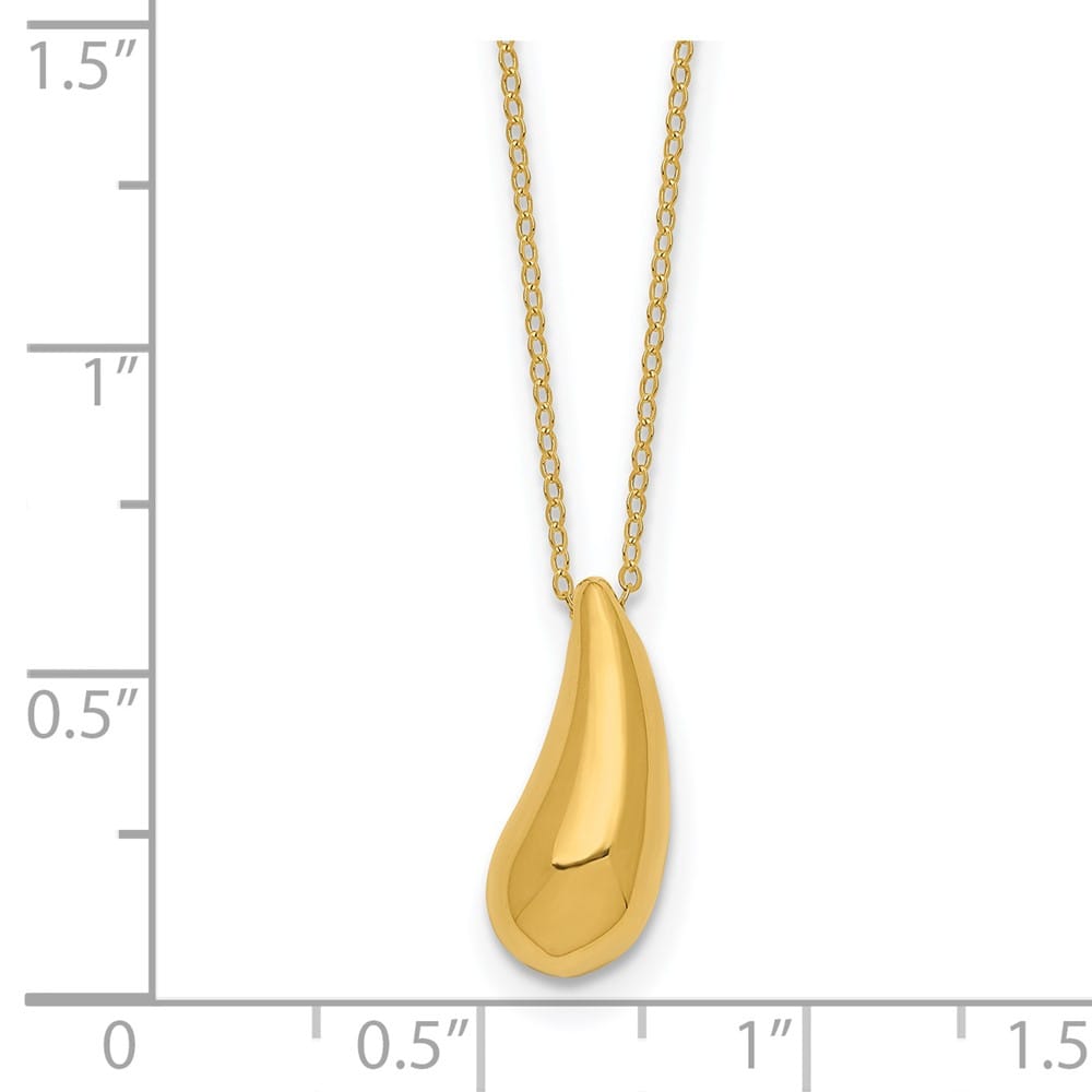 14K Yellow Gold Polished Puffed Teardrop Pendant 18 inch Necklace