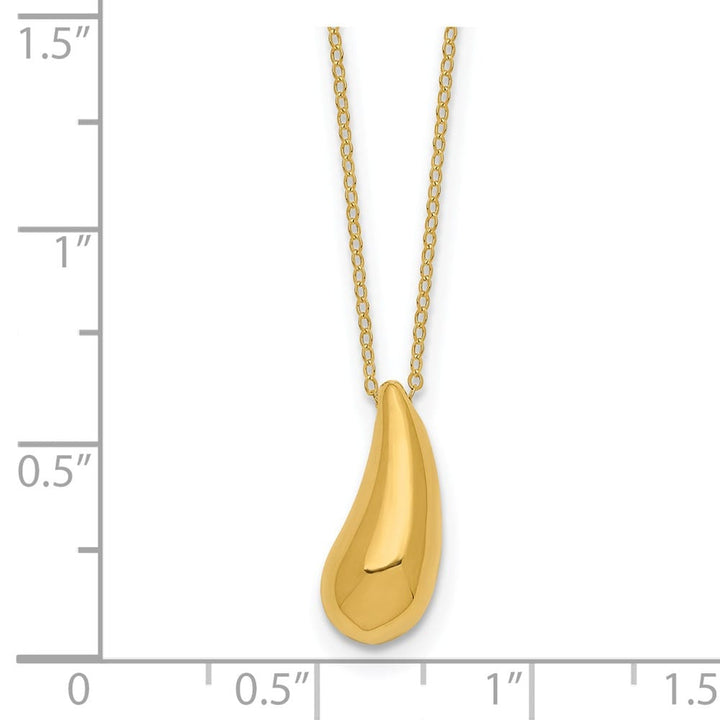 14K Yellow Gold Polished Puffed Teardrop Pendant 18 inch Necklace