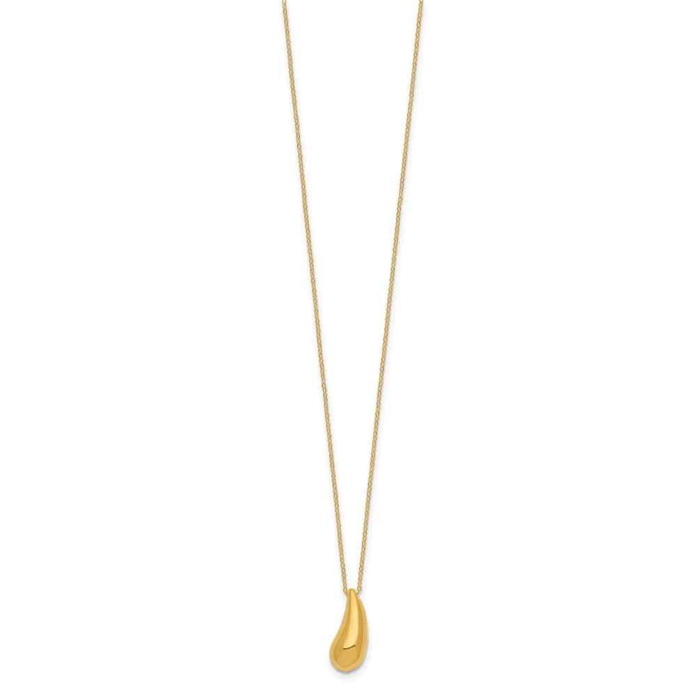 14K Yellow Gold Polished Puffed Teardrop Pendant 18 inch Necklace