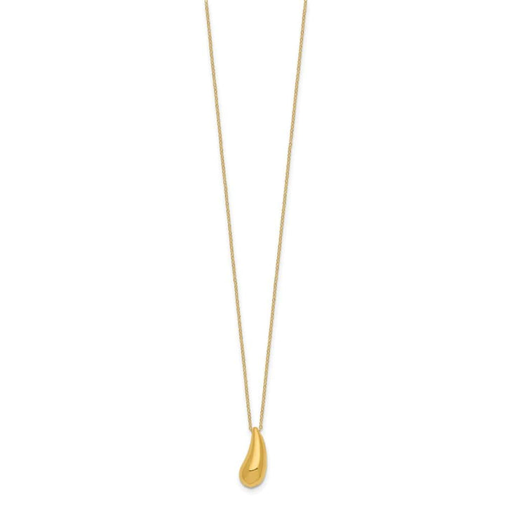 14K Yellow Gold Polished Puffed Teardrop Pendant 18 inch Necklace