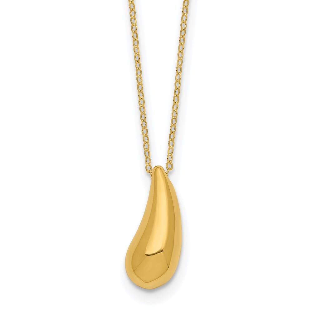 14K Yellow Gold Polished Puffed Teardrop Pendant 18 inch Necklace
