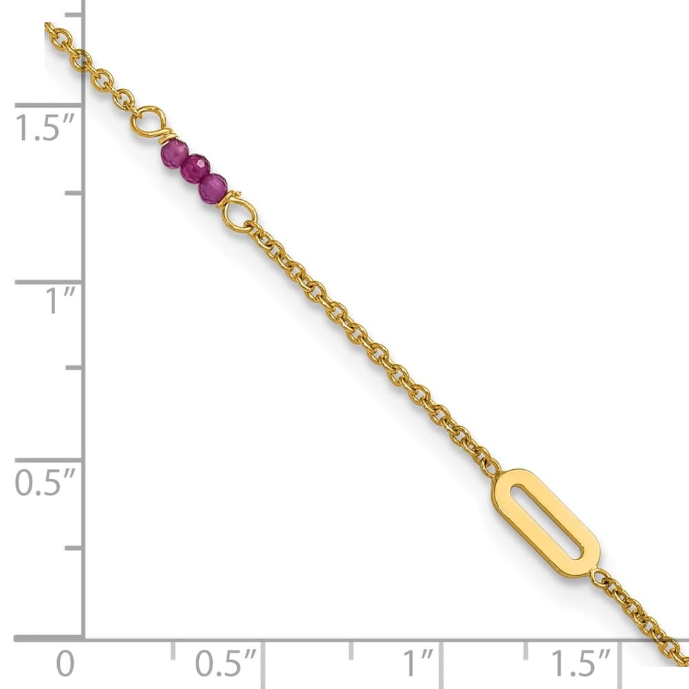 14K Yellow Gold Polished Red Corundum Beads and Ovals Anklet