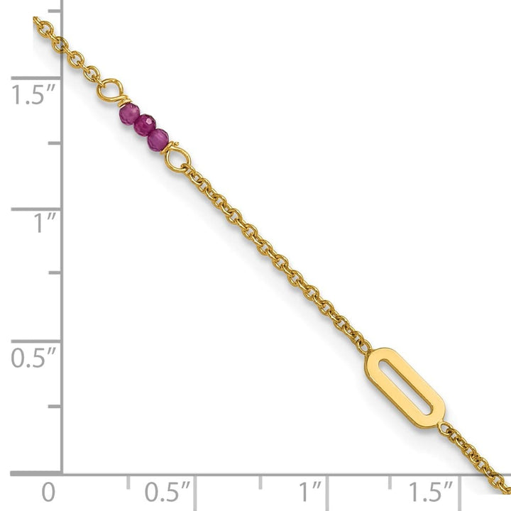 14K Yellow Gold Polished Red Corundum Beads and Ovals Anklet