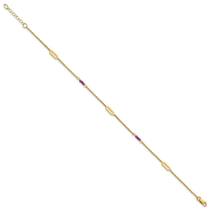 14K Yellow Gold Polished Red Corundum Beads and Ovals Anklet