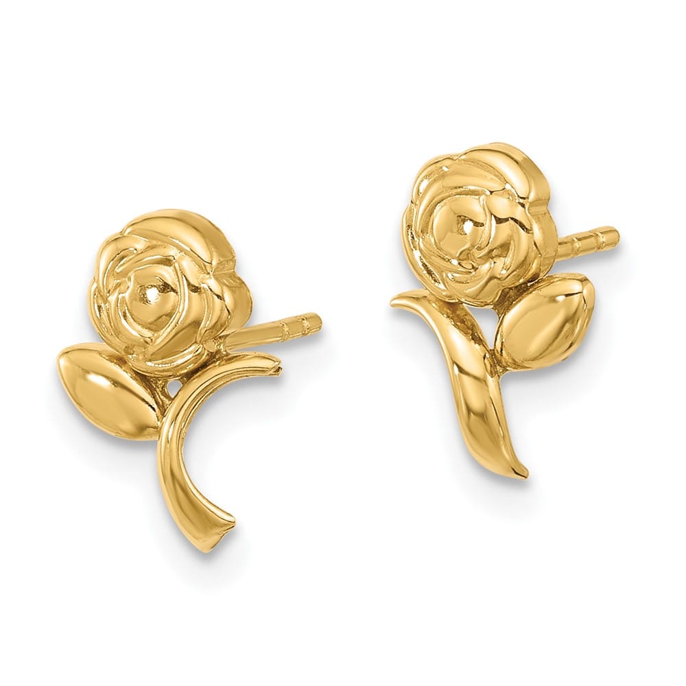 14K Yellow Gold Polished Rose Post Earrings, view 2 of 4