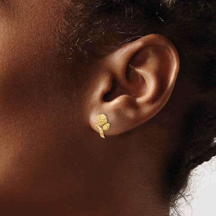 14K Yellow Gold Polished Rose Post Earrings, view 3 of 4