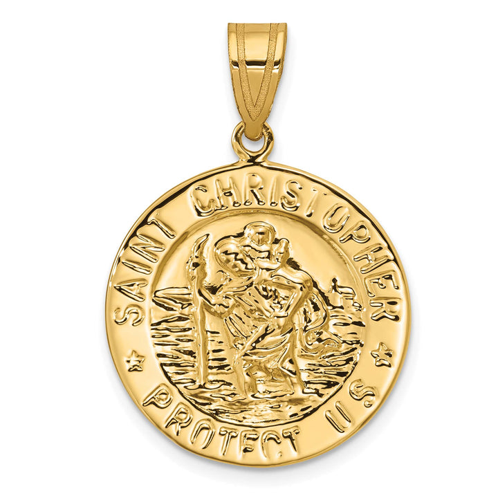 14K Yellow Gold Polished Saint Christopher Medal Round Charm