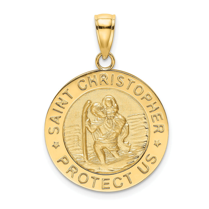14K Yellow Gold Polished Saint Christopher Medal Round Pendant