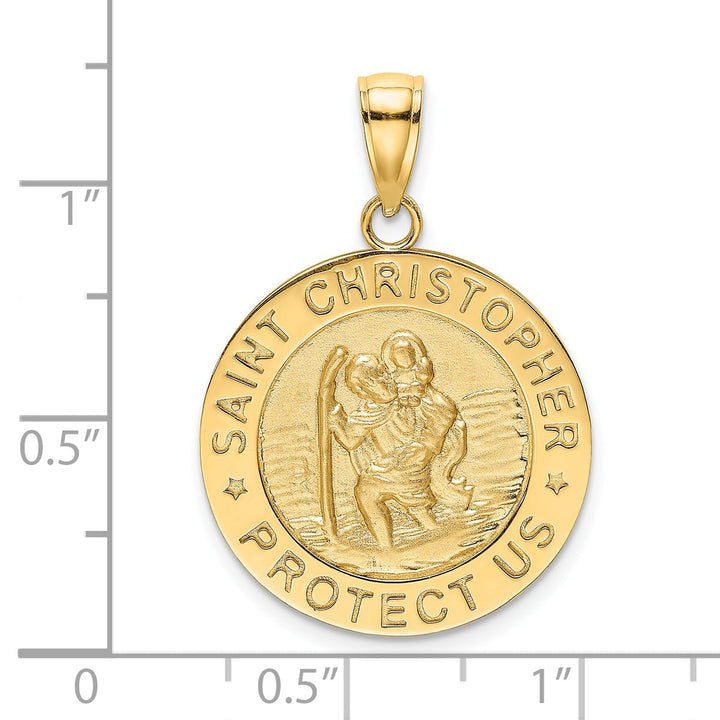 14K Yellow Gold Polished Saint Christopher Medal Round Pendant