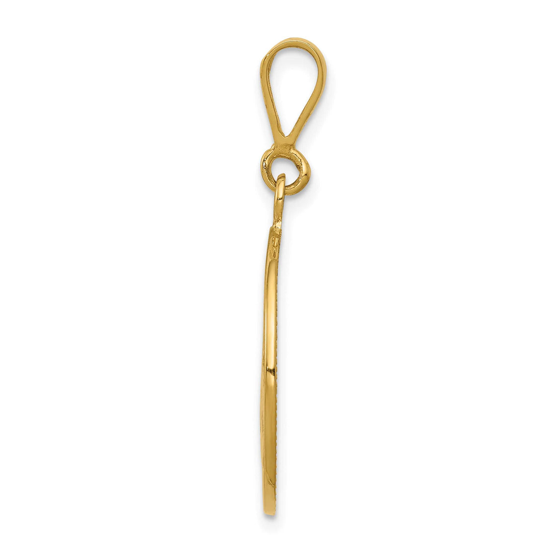 14K Yellow Gold Polished Satin Angel Round Pendant
