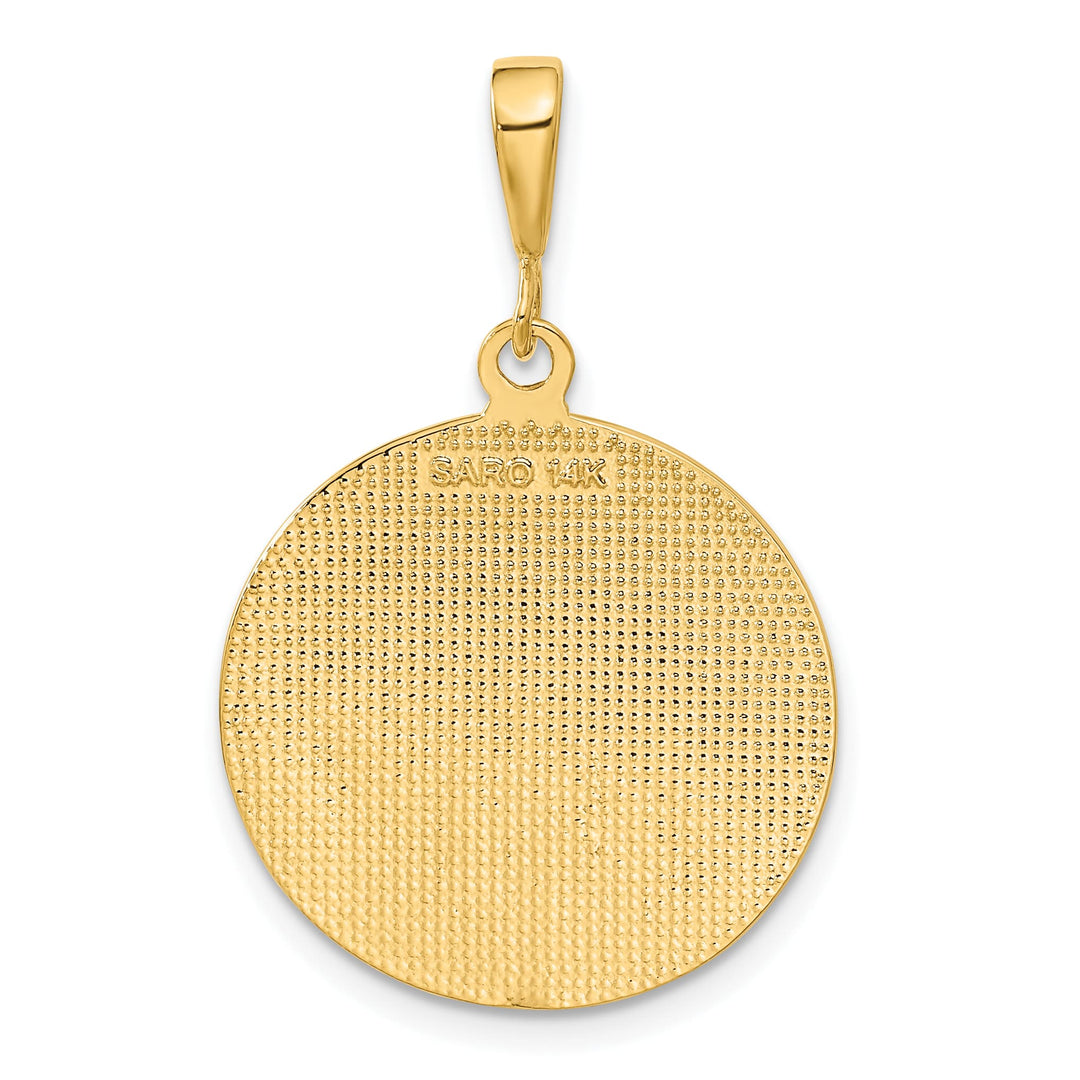14K Yellow Gold Polished Satin Angel Round Pendant