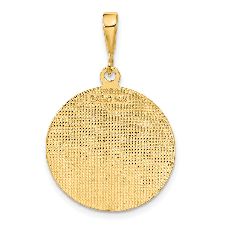 14K Yellow Gold Polished Satin Angel Round Pendant