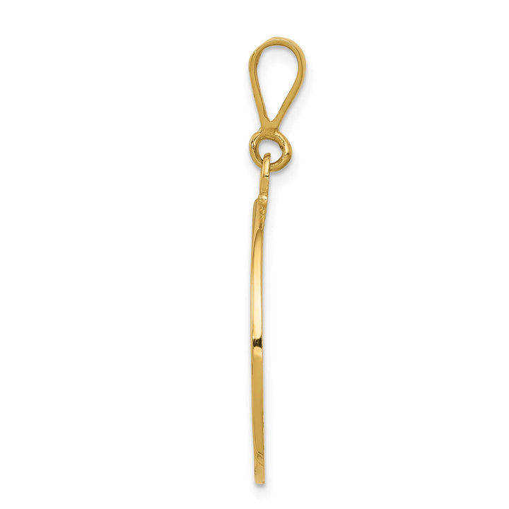 14K Yellow Gold Polished Satin Angel Round Pendant